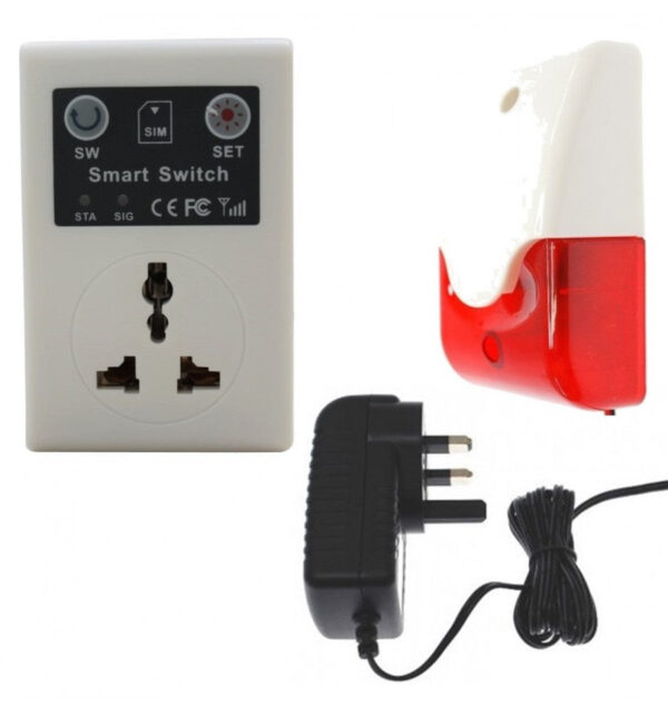 Gray GSM Wall Socket Switch & Siren & Flashing Strobe Light