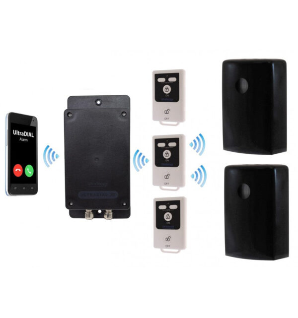 Black Battery Covert GSM UltraDIAL Alarm with 2 x Outdoor BT PIR's