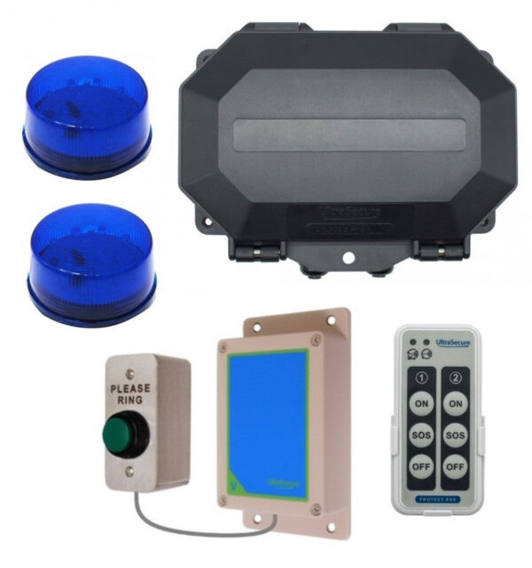 Dim Gray Wireless Commercial Doorbell Flashing LED Kit Included Push Button & 2 x Blue Flashing LEDs