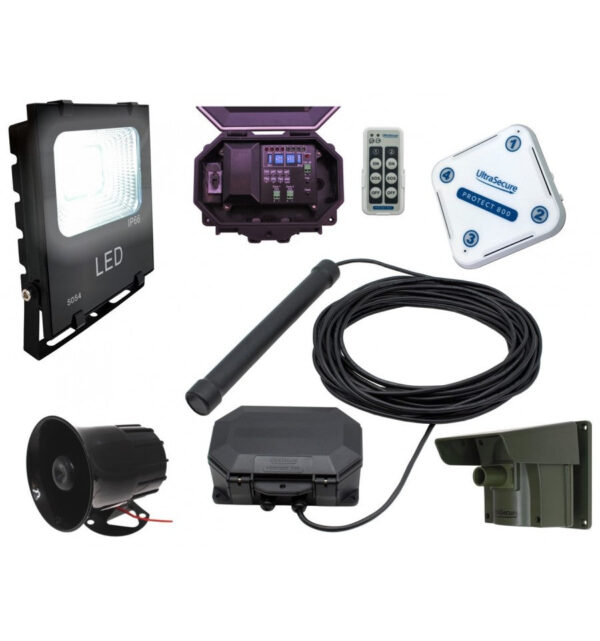 Dark Slate Gray Security Floodlight & Siren Driveway Alarm With Outdoor, Indoor Receiver, PIR & Vehicle Sensing Probe