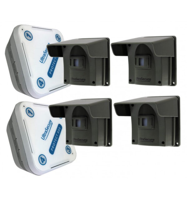 Light Gray Driveway Alert System With 4 x PIR's (With Multiple Lens Caps) & 2 x Receivers