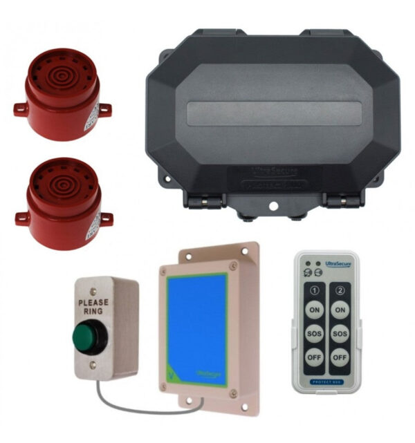Dim Gray Wireless Commercial Siren Kit Included Heavy Duty Push Button & 2 x Adjustable Sirens