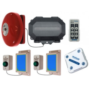 Gray Twin Door Bell Wireless Commercial Bell Kit Included Loud Bell (Adjustable Duration) & Indoor Chime Receiver