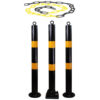 Black Black & Yellow Parking Post Chain Kit With 1 x Folding & 2 x Static Posts