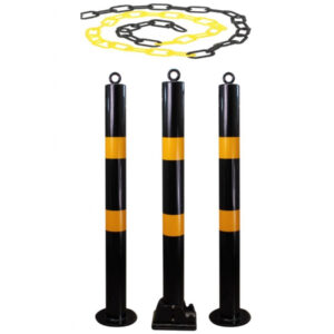 Black Black & Yellow Parking Post Chain Kit With 1 x Folding & 2 x Static Posts
